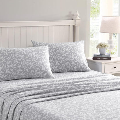 Laura Ashley Home Juego de Sábanas de Franela de Algodón - Crestwood Pastel Grey - Individual