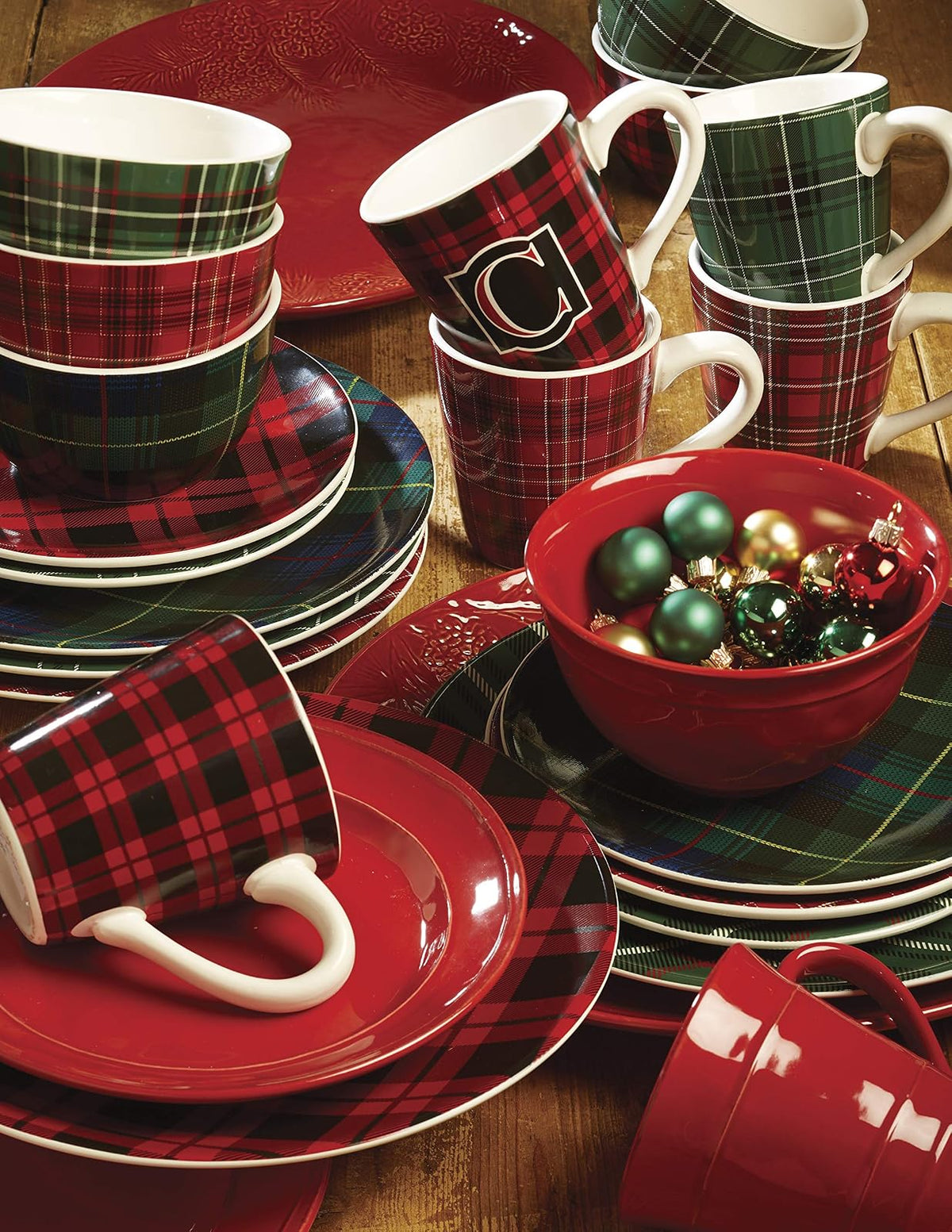 Certified International 22925SET6 - Plato de cena de Navidad a cuadros de 10.8 pulgadas, juego de 6 diseños surtidos, talla única, multicolor