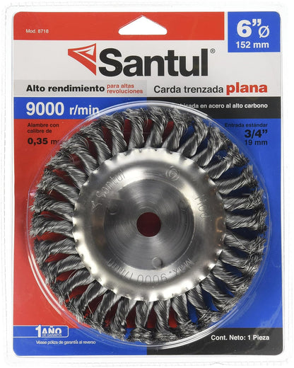 Santul 8718 Carda Plana 6 para Esmeriladora, Entrada 3/4", Cerda Trenzada
