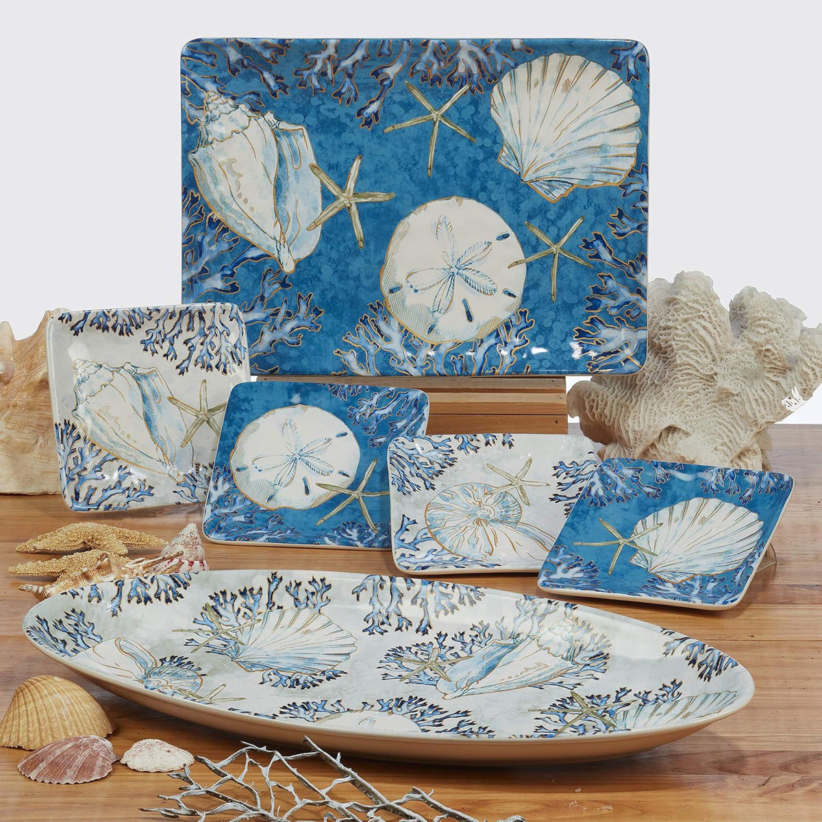 Certificado International Playa Shells - Plato rectangular, dorado grande