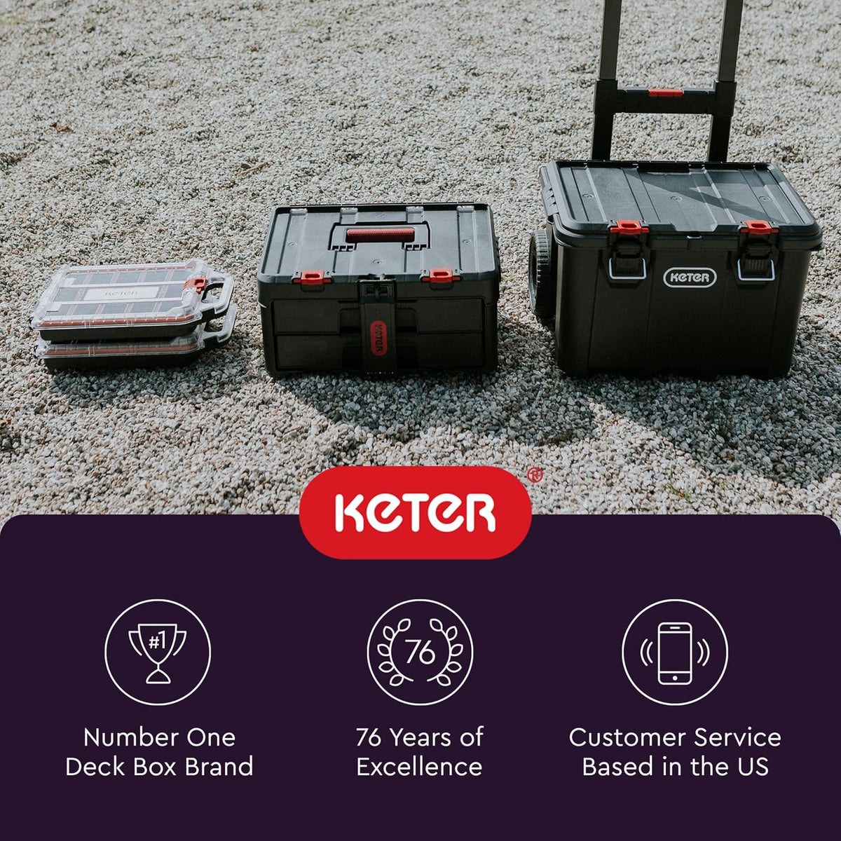 Keter Stack-n-Roll Organizador de herramientas modulares para almacenamiento de cochera y bricolaje, sistema de caja de herramientas de resina para piezas pequeñas, color negro