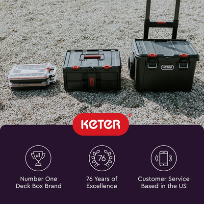 Keter Stack-n-Roll Organizador de herramientas modulares para almacenamiento de cochera y bricolaje, sistema de caja de herramientas de resina para piezas pequeñas, color negro