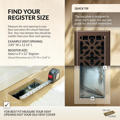 Decor Grates AGH412-RB - Registro de suelo de acero de bronce gótico de 4 x 12 pulgadas