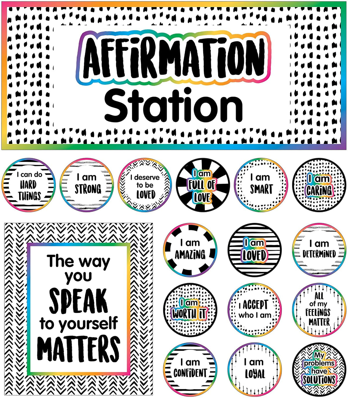 Carson Dellosa - Juego de 32 Tablas de anuncios de mentalidad de Crecimiento, póster Motivacional con Tarjetas de afirmación, Suministros de Esquina para la Escuela en el hogar y el Aula y decoración