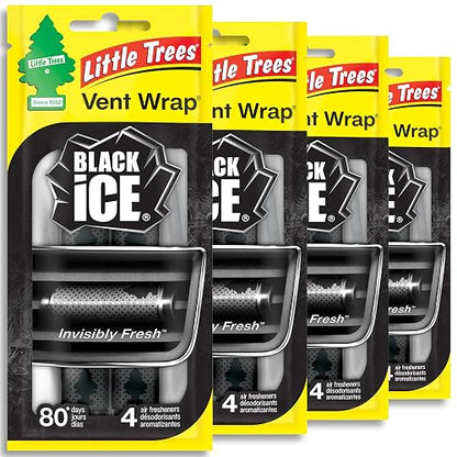 LITTLE TREES - Ambientador para automóvil | La envoltura de ventilación proporciona un aroma duradero, ¡invisiblemente fresco! | Black Ice, 1 paquetes de 4 piezas.