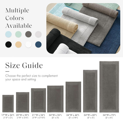 Madison Park Splendor Alfombra de baño reversible 100% algodón, 3000 g/m², lujosa alfombra de baño de felpa de pelo medio, absorbente, de secado rápido, decoración de cuarto de ducha, 24 x 44 pulgadas