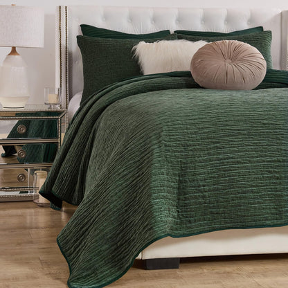 Greenland Home Velvet Crush - Juego de Colcha de Felpa Chenilla Texturizada, Edredón Acolchado, Ropa de Cama, 2 Piezas, Tamaño Individual, Bosque Verde