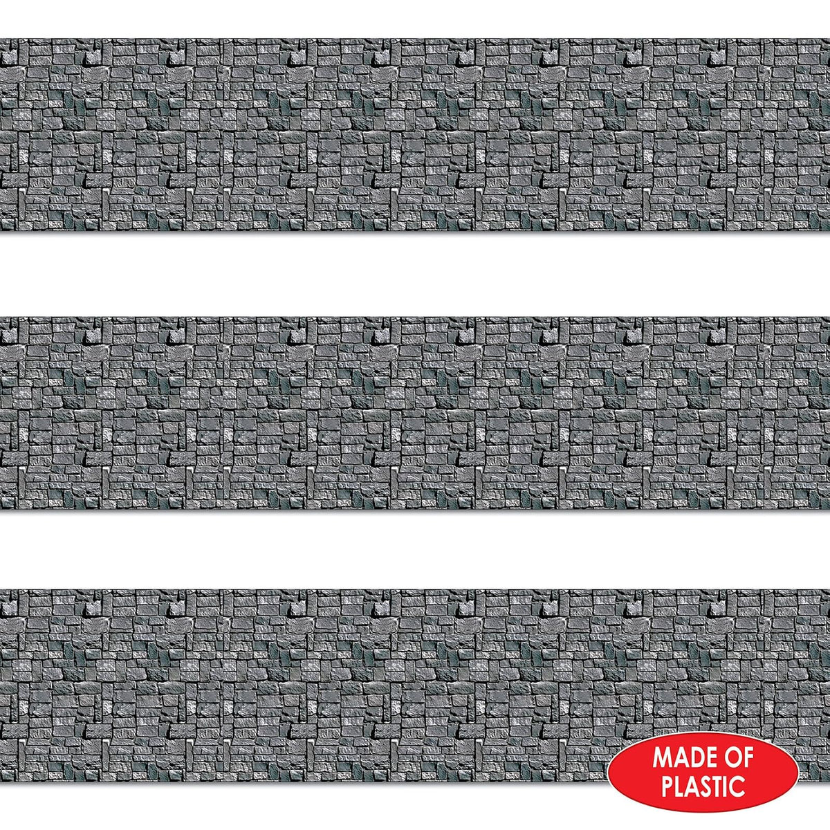Beistle Telón de Fondo de Pared de Piedra, Paquete de 3 – Extragrande 4' x 30' Decoraciones de Pared Medieval de Plástico para Fiestas de Halloween, Eventos Temáticos de Castillo, Casas Embrujadas