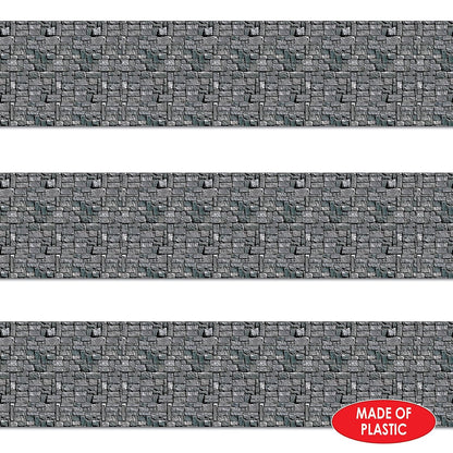 Beistle Telón de Fondo de Pared de Piedra, Paquete de 3 – Extragrande 4' x 30' Decoraciones de Pared Medieval de Plástico para Fiestas de Halloween, Eventos Temáticos de Castillo, Casas Embrujadas