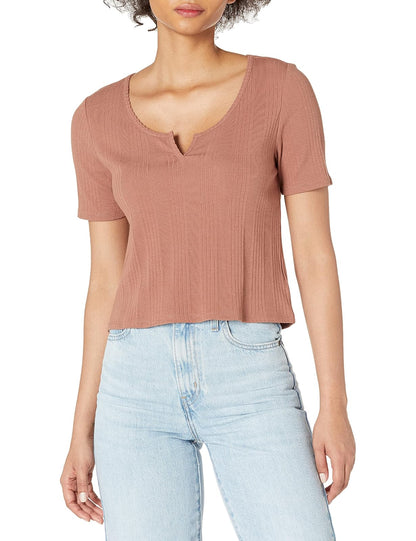 Lucky Brand Camiseta Acanalada de Manga Corta con Cuello de Muesca Camisa para Mujer