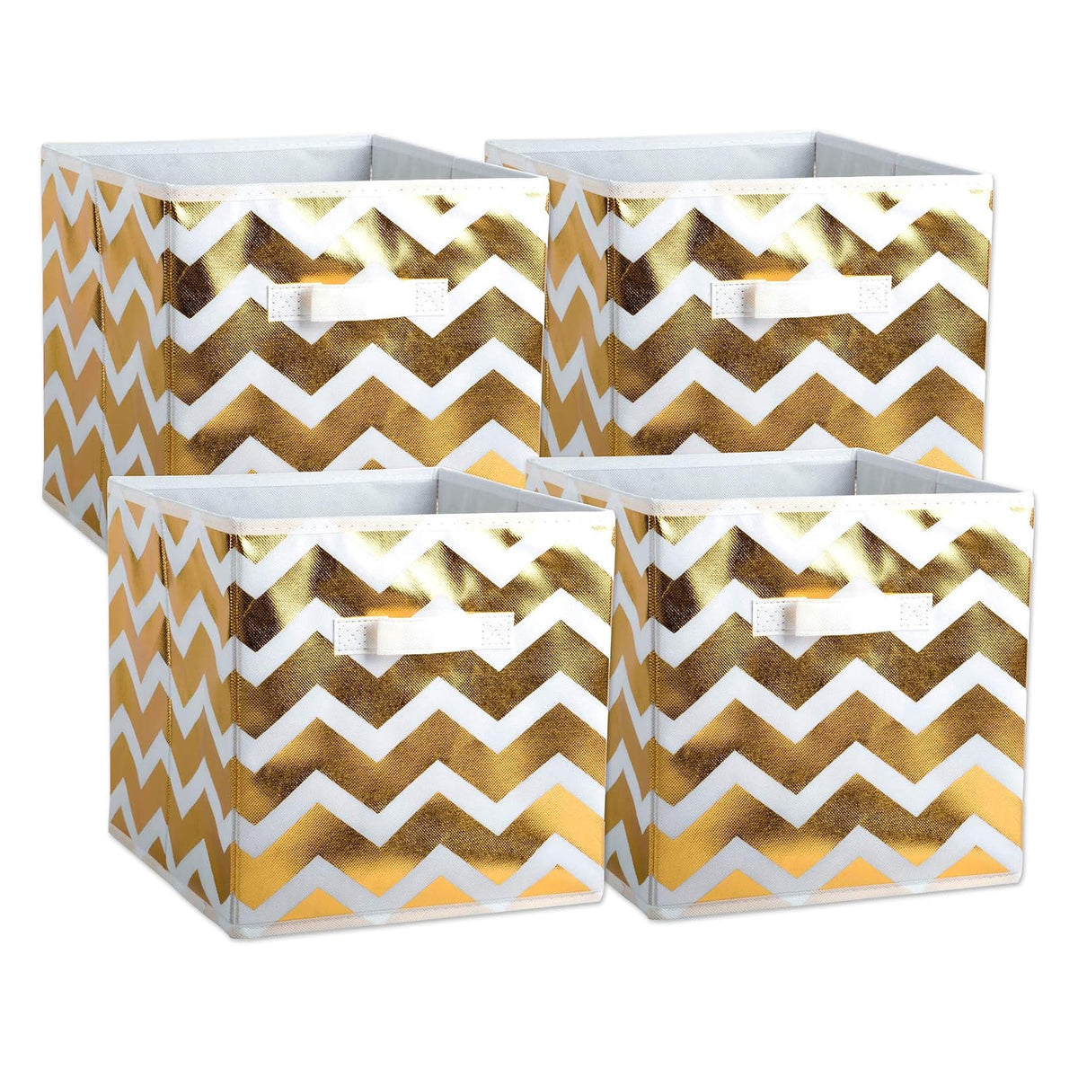 DII tela plegable cubeta de contenedores de almacenamiento para organizadores, Cubo grande - Juego de 2, Dorado (Stripe Gold), 1, 1 - Small - 11 x 11 x 11" - Conjunto de 4 - Chevron - Blanco - Dorado