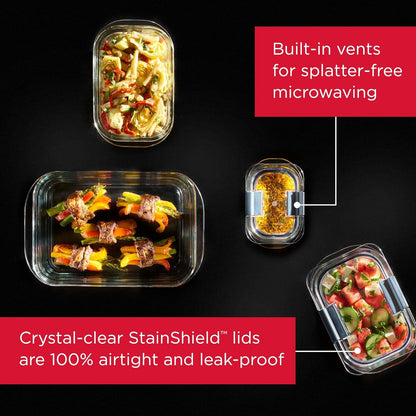 Rubbermaid Recipientes de Vidrio para Almacenamiento de Alimentos, Varios tamaños, Juego de 9, sin BPA, a Prueba de Fugas, Transparente