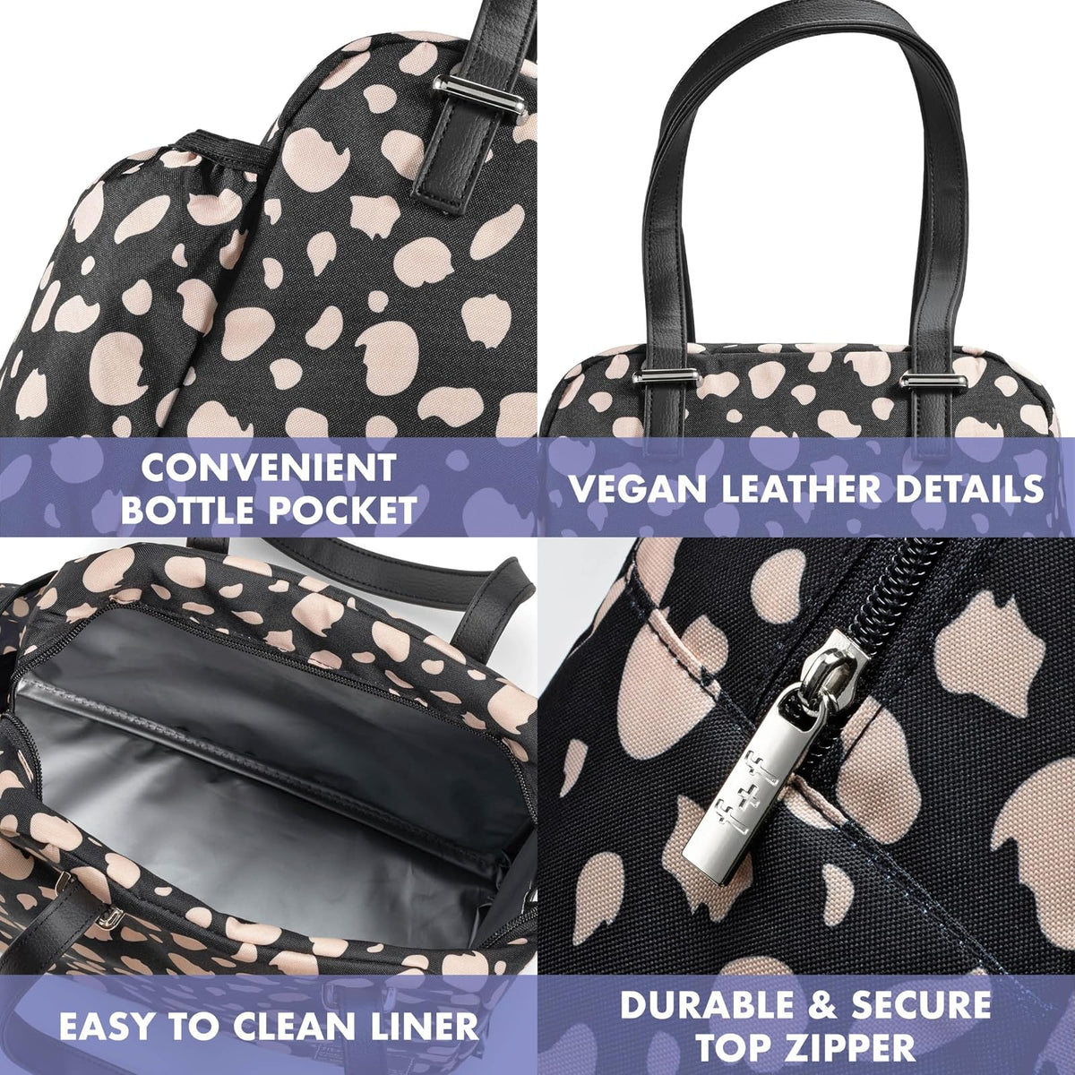 Bolsa de almuerzo para mujer, con aislamiento para el trabajo, a prueba de fugas y resistente a las manchas, con bolsillo para botellas, correas largas, cierre de cierre, bolsa Laketown color negro