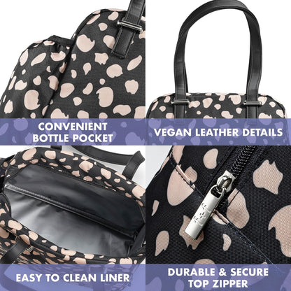 Bolsa de almuerzo para mujer, con aislamiento para el trabajo, a prueba de fugas y resistente a las manchas, con bolsillo para botellas, correas largas, cierre de cierre, bolsa Laketown color negro
