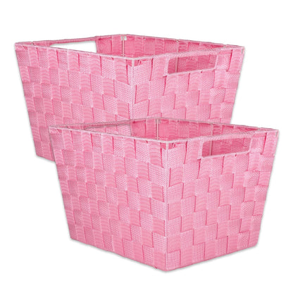 DII Durable Trapezoid Woven Nylon Storage Bin or Basket for Organizing Your Home, Office, or Closets (Large Basket - 13x15x10") Pink - Set of 2 - Large Basket - Rosado