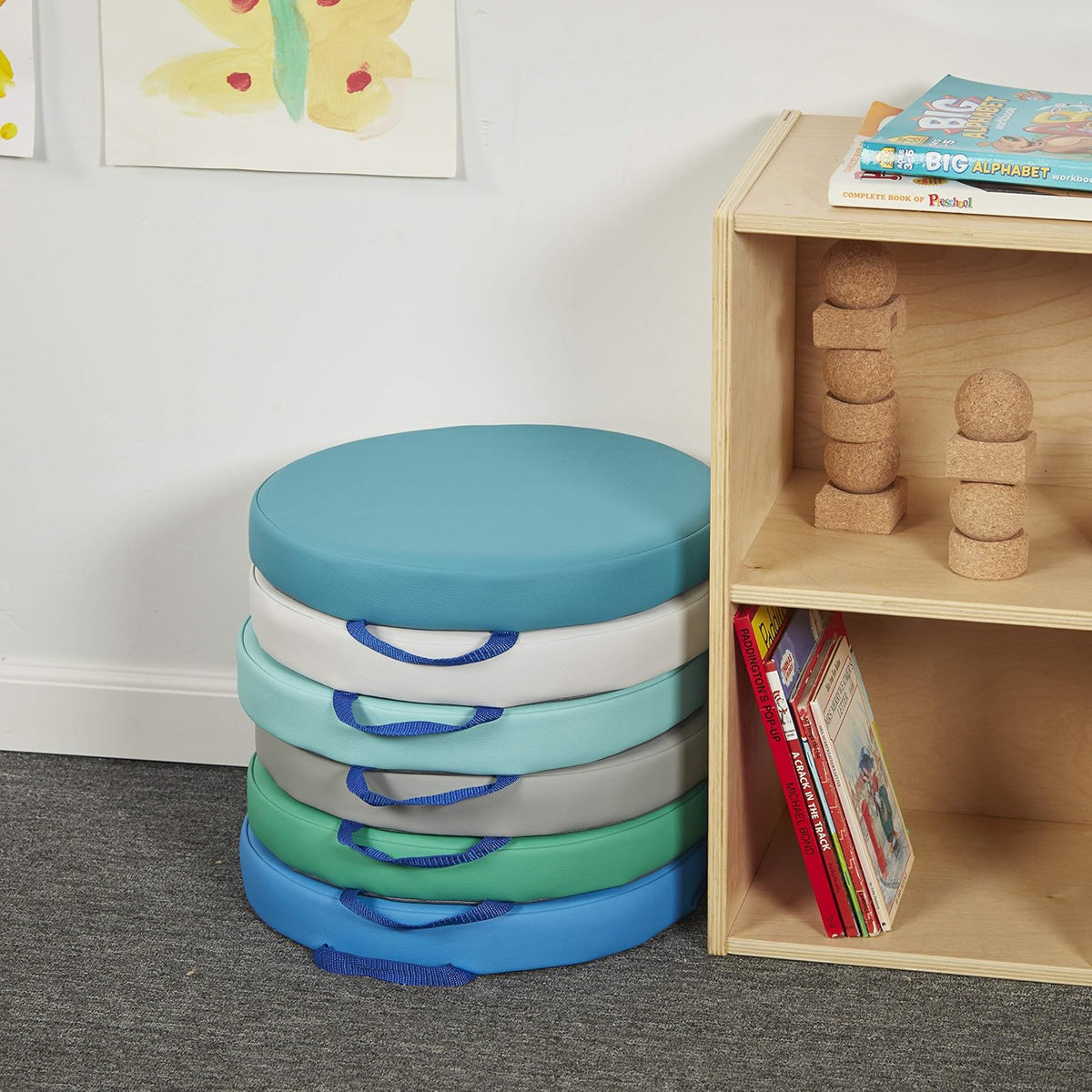 Factory Direct Partners SoftScape - Cojines Redondos de 15 Pulgadas con Asas; Asientos Flexibles para guardería, Preescolar, Sala de Juegos; Espuma de Lujo de 2 Pulgadas de Grosor (6 Piezas) –