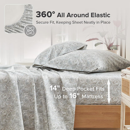 Comfort Spaces - Sábanas de algodón 100% tamaño Queen, Transpirables, naturalmente Frescas, sábanas de algodón Suave con Bolsillo elástico de 14 Pulgadas, se Adapta a colchones de hasta 16 Pulgadas,