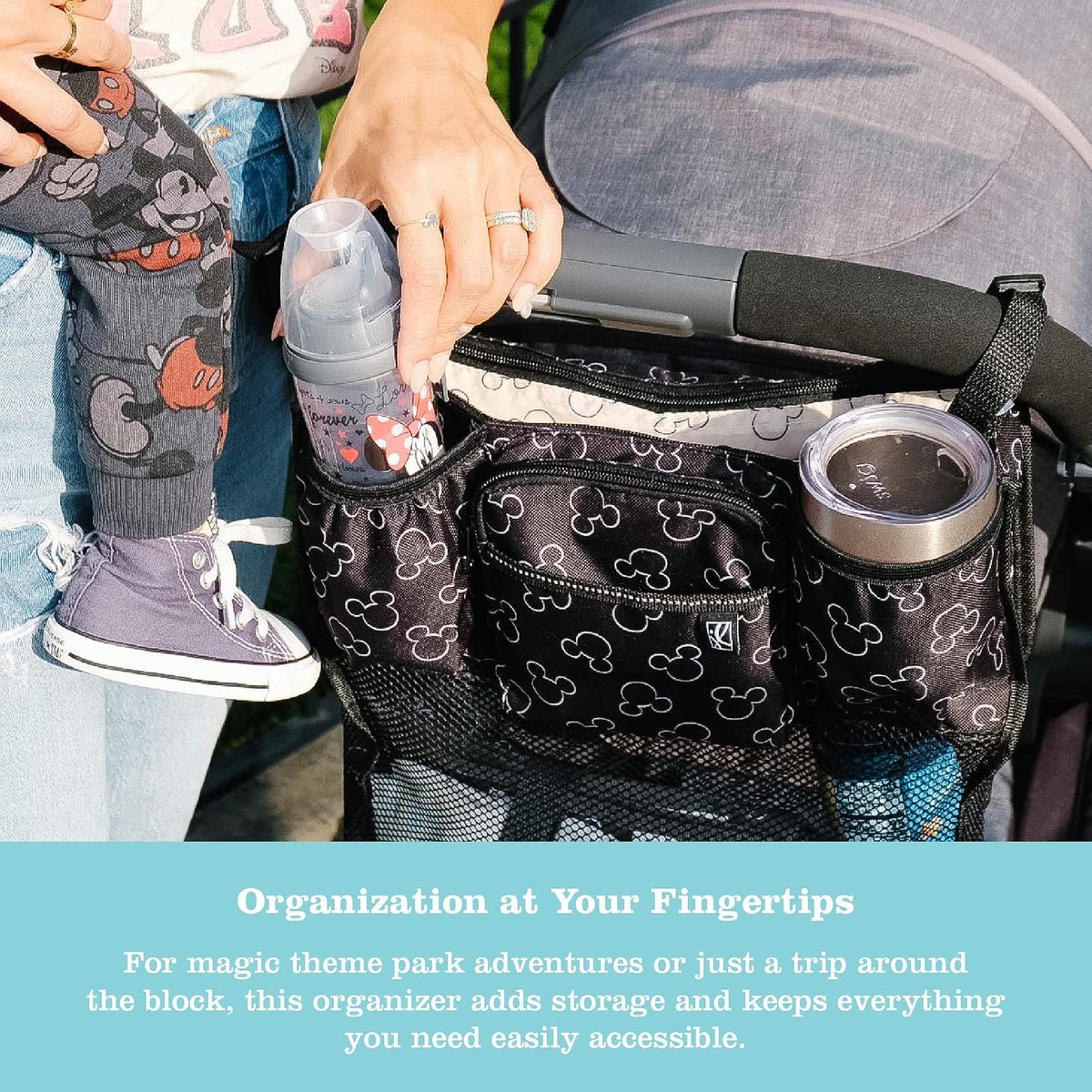 Disney Baby by J.L. Childress Cups 'N Cargo Organizador de carriola universal y accesorio, Mickey Black