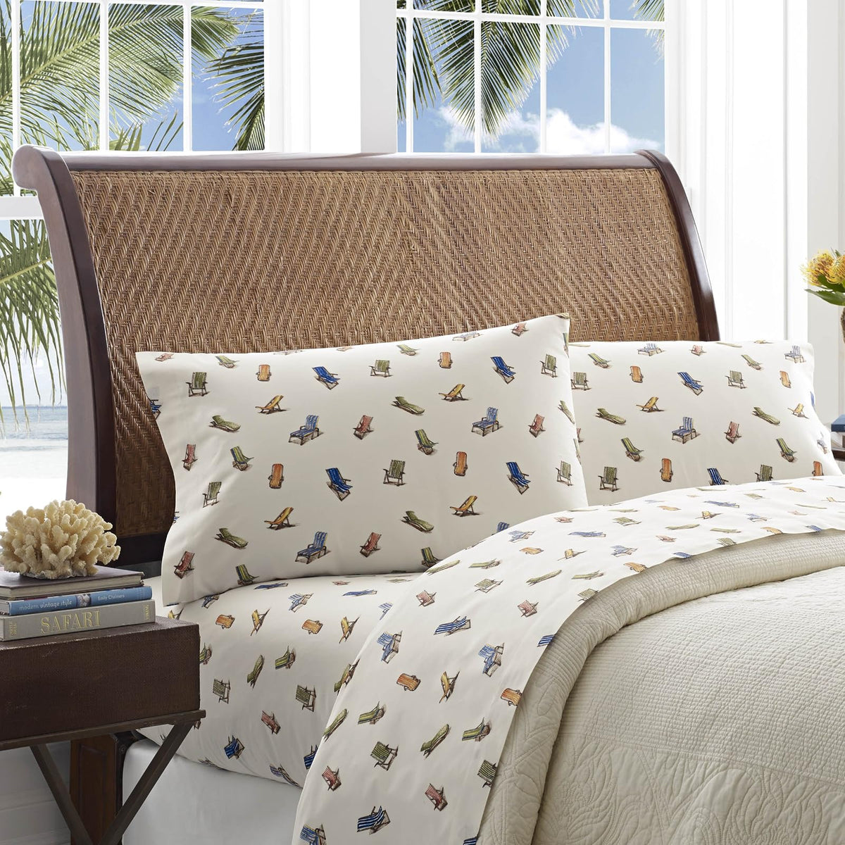 Tommy Bahama - Juego de sábanas de percal de algodón, crujiente y Fresco, Elegante Juego de Ropa de Cama (sillas de Playa Multi, King)