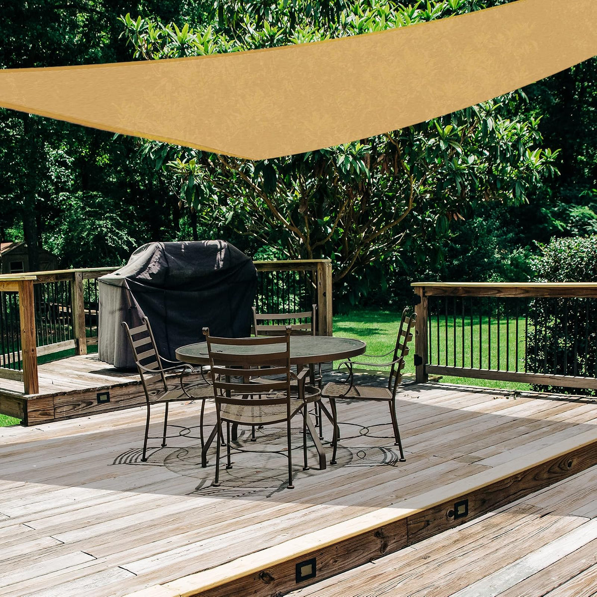 AsterOutdoor - Toldo vela triangular de 4.9 x 4.9 x 4.9 m con bloqueo UV, para patio, patio trasero, césped, jardín, actividades al aire libre, color arena