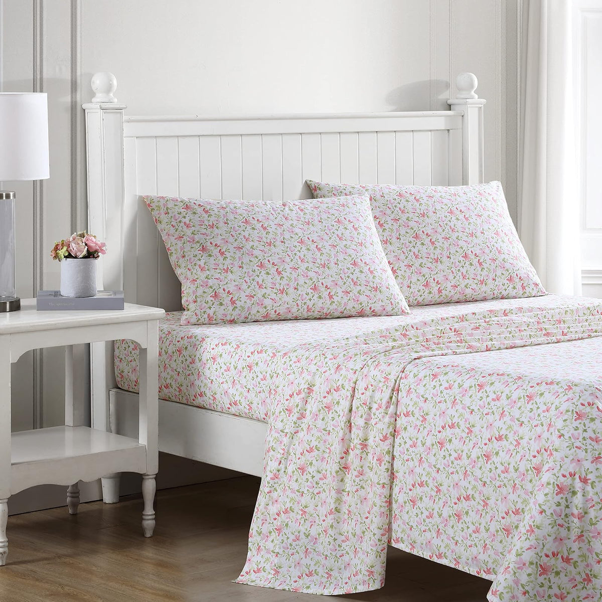 Laura Ashley Juego de Sábanas de Percal 100% Algodón - Twin XL - Norella Rosa