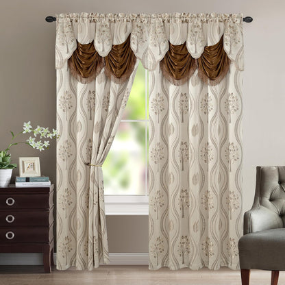 Elegant Comfort Cortinas con Cenefa Adjunta, Set de 2 - Beige