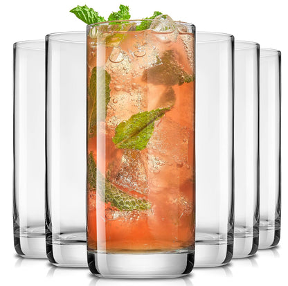 JoyJolt Faye - anteojos de bola de 13 onzas, juego de 6 piezas de vidrio alto Vasos de vidrio sin plomo. Juego de vasos de agua, tazas de vidrio Mojito, vidrio de bar Tom Collins y vaso de cóctel