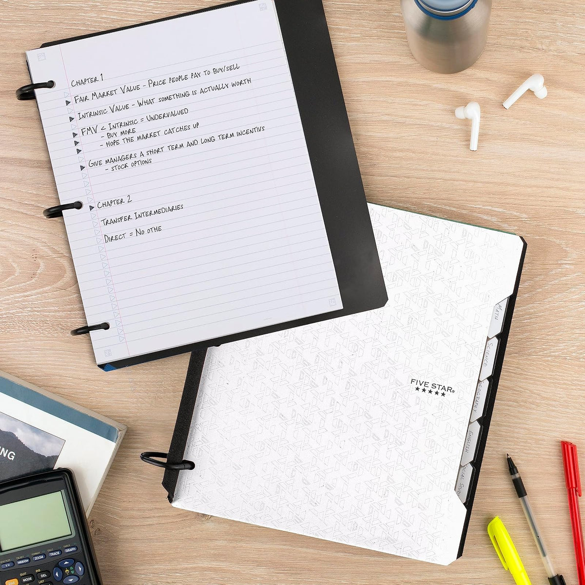 Five Star Flex Hybrid NoteBinder, 80 Hojas Rayadas, 3 Anillos TechLock 1 1/2", Blanco