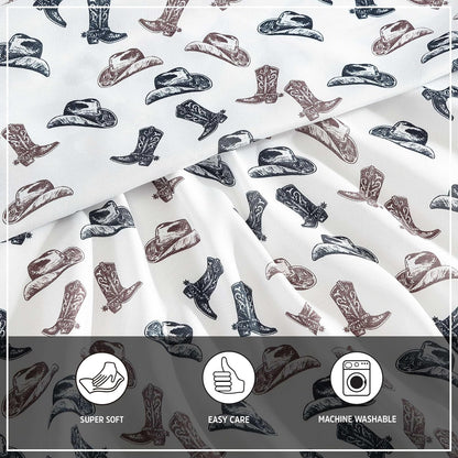 Wrangler - Sábanas de Cama matrimonial, Transpirable y Resistente a Las Arrugas, Incluye Funda y Fundas de Almohada a Juego, Esenciales para recámara (Botas y Sombreros Negros)