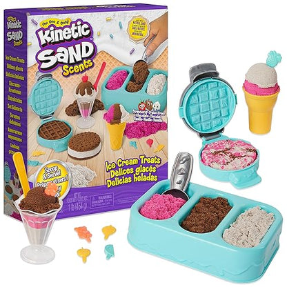 Kinetic Sand con Aroma, Set de Juego Fábrica de Helados y Postres con 3 Colores de Aroma Natural con Aroma y 6 Herramientas para Servir