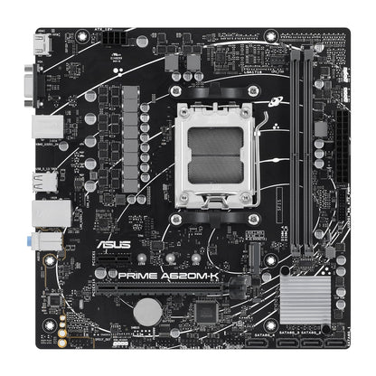 ASUS Prime A620M-K Tarjeta Madre AMD para armar tu PC de Trabajo y Estudio | mATX, AMD AM5 (Ryzen 9000/7000), DDR5 hasta 7200+ (OC) EXPO, PCIe 4.0 x16, ranura M.2 (PCIe 4.0), LAN Gigabit, 4x SATA