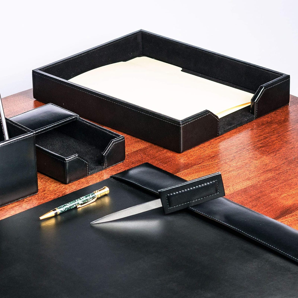 Dacasso - Bandeja para Cartas (Piel), Color Negro