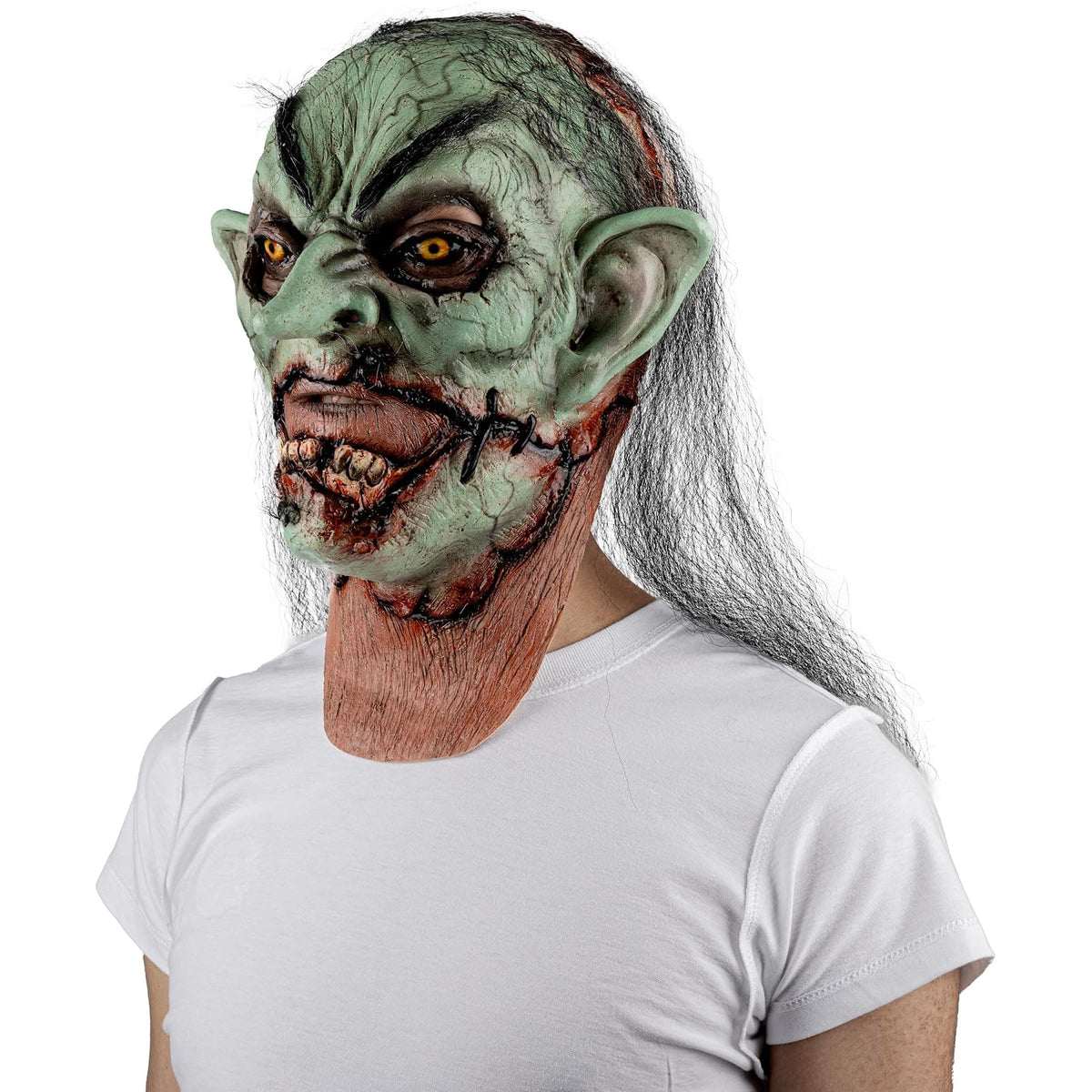 Ghoulish Productions Máscara De Látex Cracked Witch, Accesorio Látex Cosplay Bruja Demonio, Disfraz Aterrador para Halloween y Fiestas Temáticas, Cosplay Bruja Verde Poseída, Diseño Artesanal