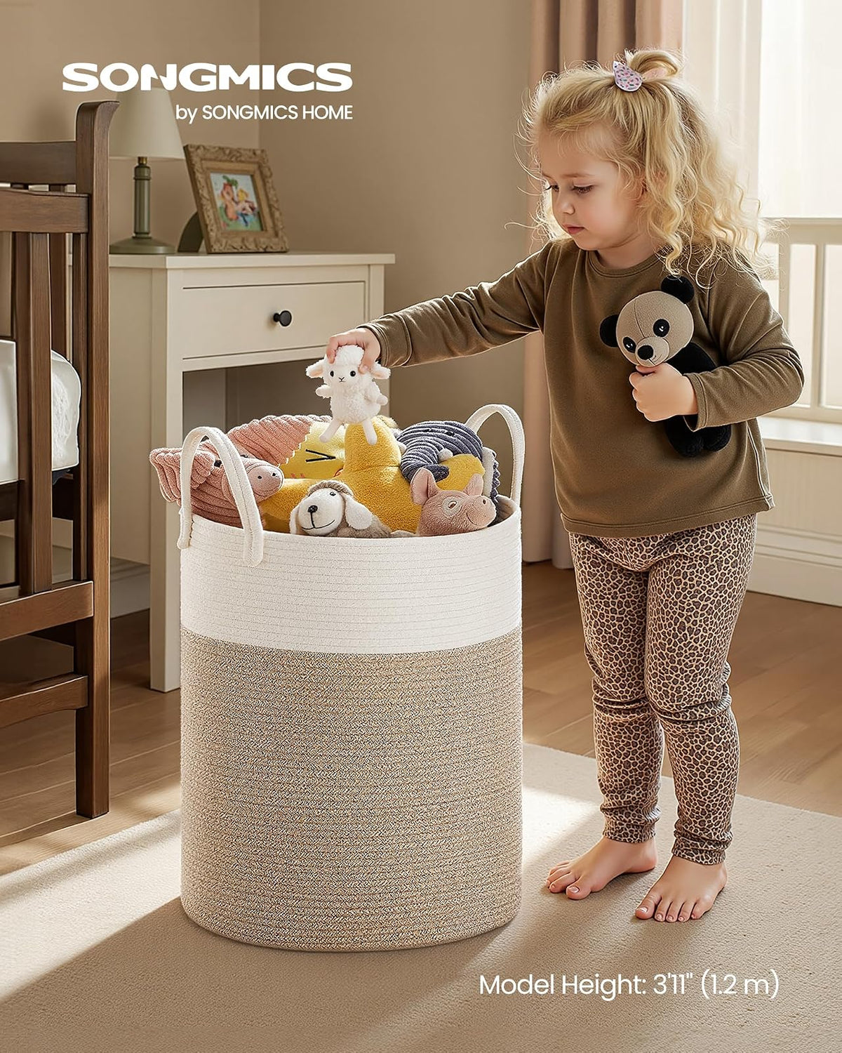 SONGMICS - Cesta de lavandería con asas, 15.8 galones | Para ropa, sala de estar, recámara, 13.8 x 13.8 x 19.7 pulgadas, beige, colección STOWIT URLH061LZ01