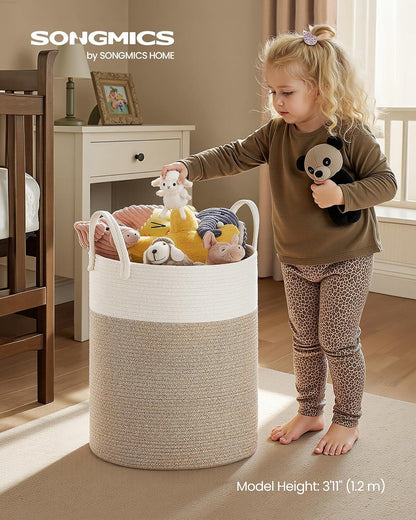 SONGMICS - Cesta de lavandería con asas, 15.8 galones | Para ropa, sala de estar, recámara, 13.8 x 13.8 x 19.7 pulgadas, beige, colección STOWIT URLH061LZ01