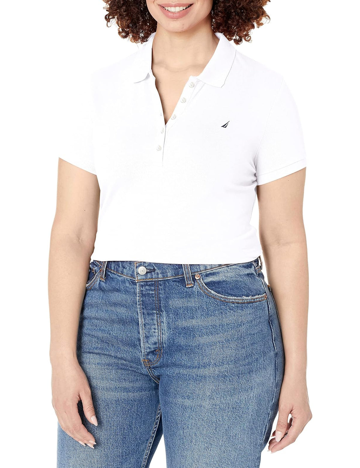 Nautica Polo de Manga Corta de 5 Botones Transpirable 100% algodón Camisa de Polo para Mujer
