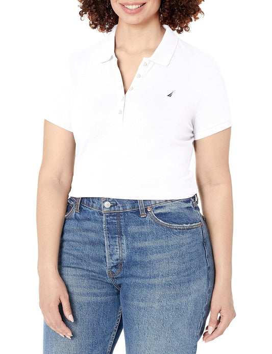 Nautica Polo de Manga Corta de 5 Botones Transpirable 100% algodón Camisa de Polo para Mujer