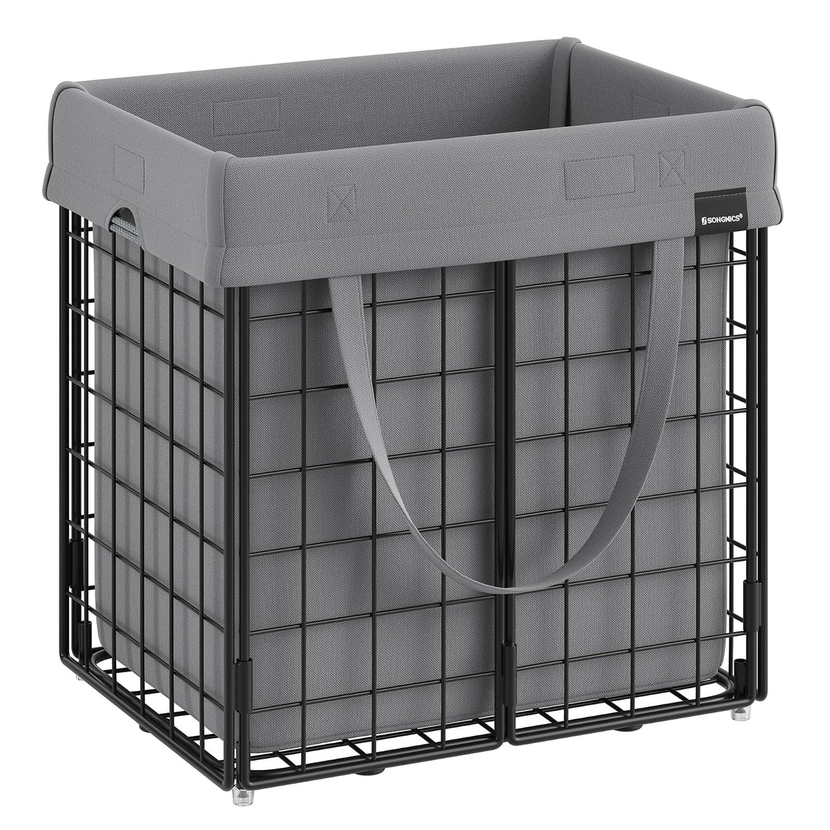 SONGMICS Cesto de Ropa Sucias Plegable con Bolsa Extraíble y Lavable, Marco de Acero, Capacidad 90L, 48x33x58 cm MLCB150G01 - Negro + Gris - 50 L