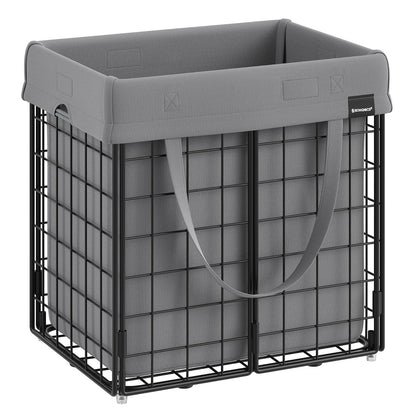 SONGMICS Cesto de Ropa Sucias Plegable con Bolsa Extraíble y Lavable, Marco de Acero, Capacidad 90L, 48x33x58 cm MLCB150G01 - Negro + Gris - 50 L