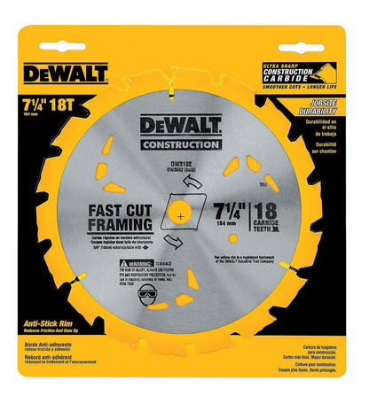 DEWALT Hoja de sierra circular, 7 1/4 pulgadas, 18 dientes, corte de madera (DW3192)