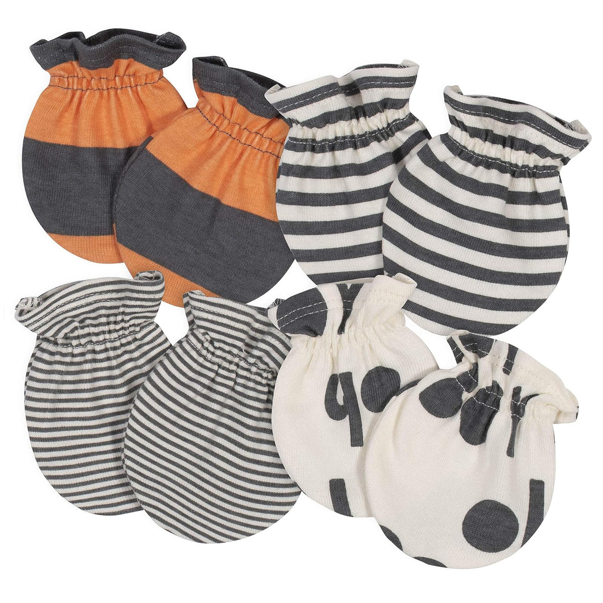 Grow by Gerber Manoplas para Bebé, Paquete de 4 - Recién Nacido - Gris - Marfil - Naranja