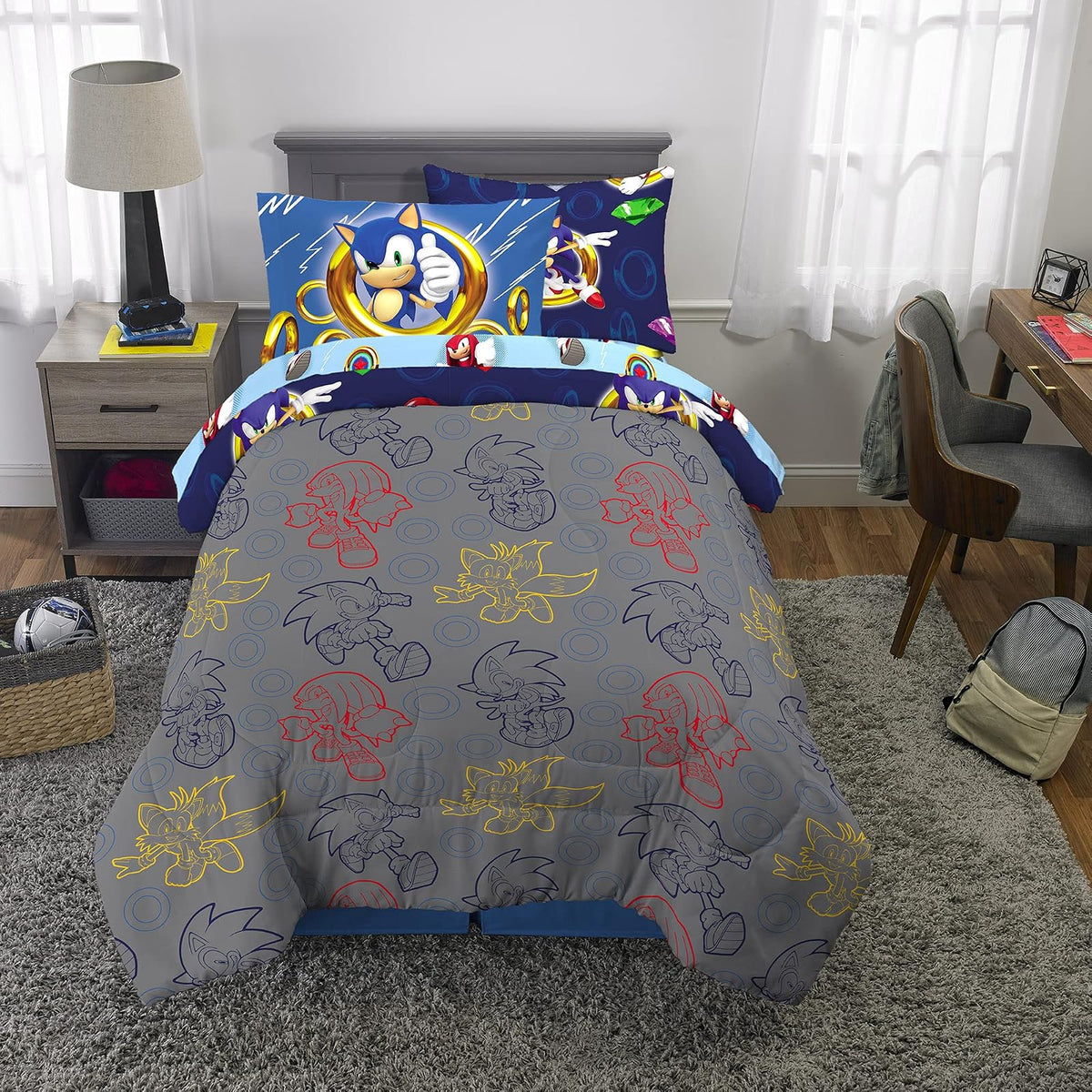 Franco Juego de Ropa de Cama para niños súper Suave con Funda de Almohada, 5 Piezas, tamaño Individual, Sonic The Hedgehog, Anime