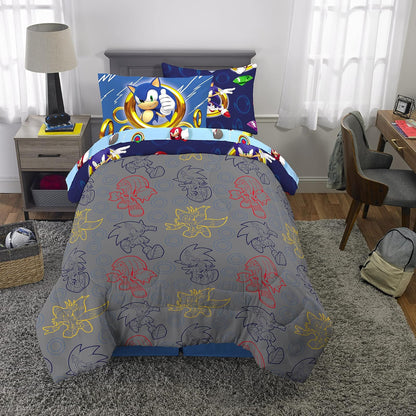 Franco Juego de Ropa de Cama para niños súper Suave con Funda de Almohada, 5 Piezas, tamaño Individual, Sonic The Hedgehog, Anime