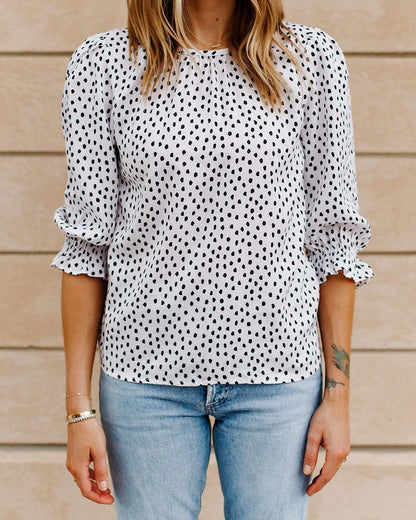 The Drop Top de Puño Fruncido Para Mujer, Color Blanco/Lunares Negros por @fashion_jackson