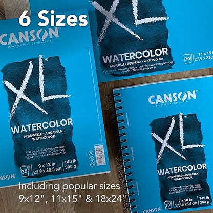Canson - Bloc de acuarela XL, plegable de 9 x 12 pulgadas | Almohadilla plegable, 30 hojas (300 g) para pintura, lápiz, tinta, carbón, pastel, acrílico
