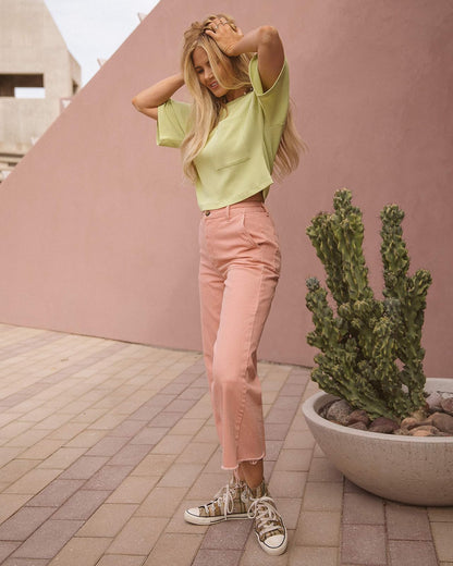 The Drop Camiseta Para Mujer, Corta, Tejida, Verde Pálido, por @amberfillerup