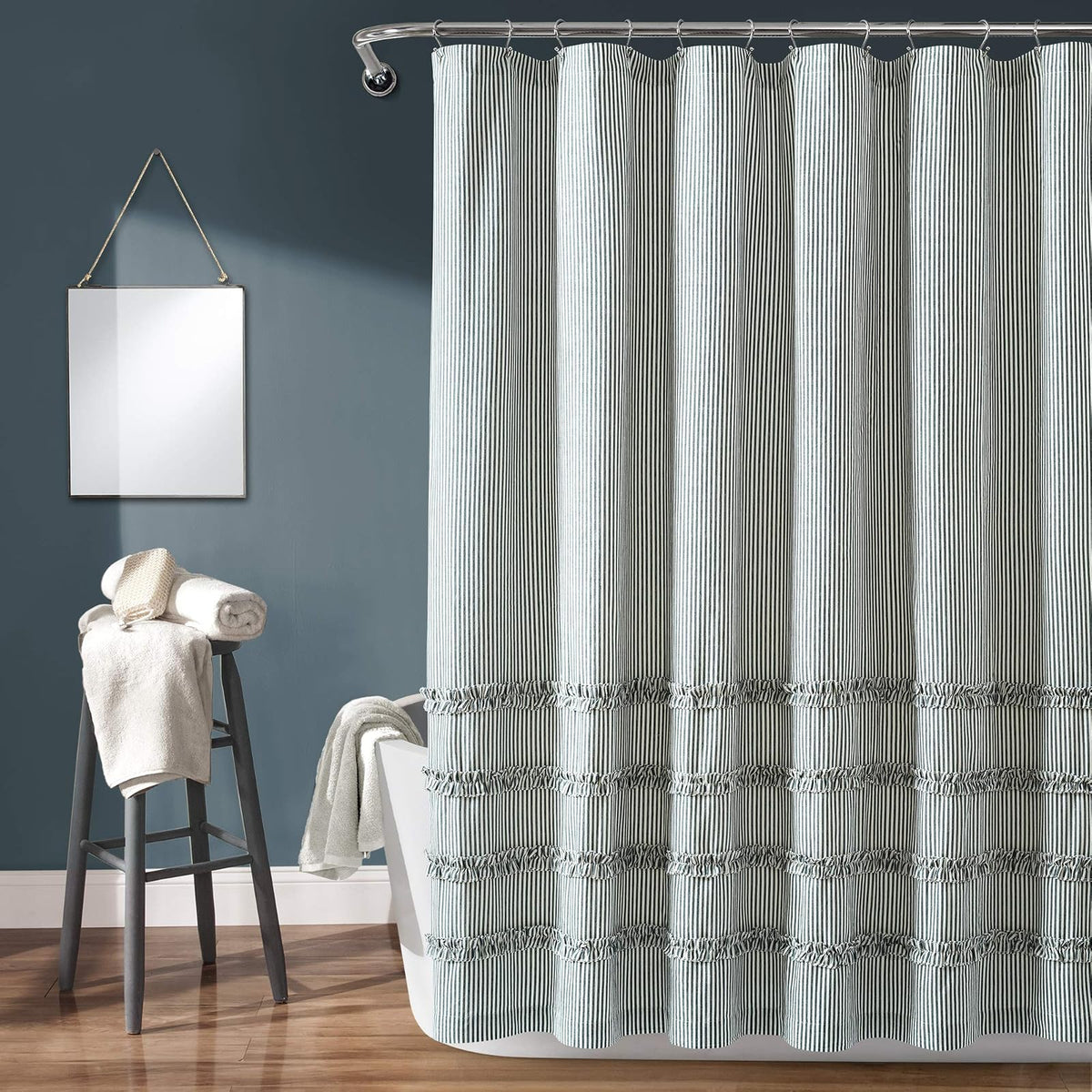 Lush Decor - Cortina de Ducha de algodón teñido con Hilo clásico, 72 x 72 Pulgadas, Color Azul Vaquero - Azul Denim