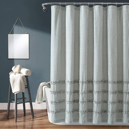 Lush Decor - Cortina de Ducha de algodón teñido con Hilo clásico, 72 x 72 Pulgadas, Color Azul Vaquero - Azul Denim