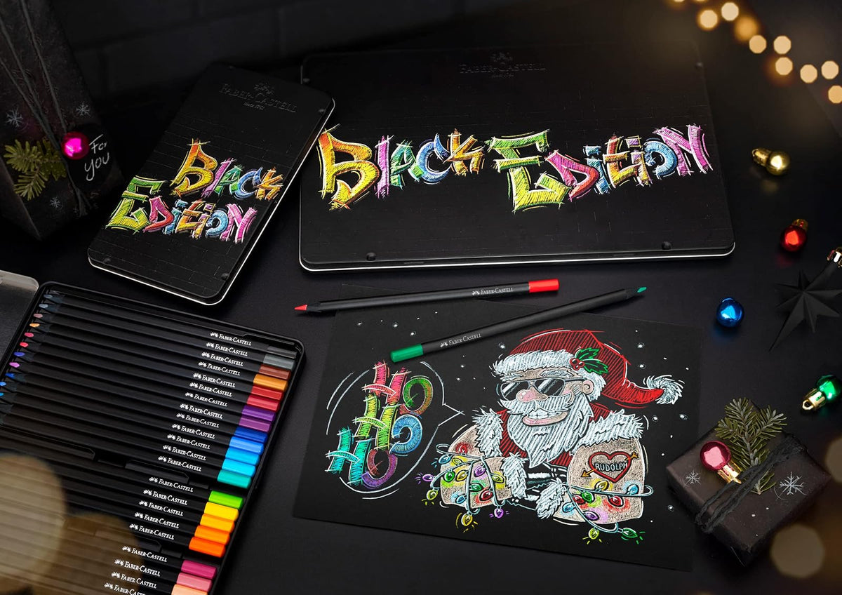 Faber-Castell Colores Supersoft Black Edition con 50 Diferentes Colores, cuenta con una mina supersuave y con una pigmentación fuerte resaltando tonos intensos sobre cualquier tipo de papel