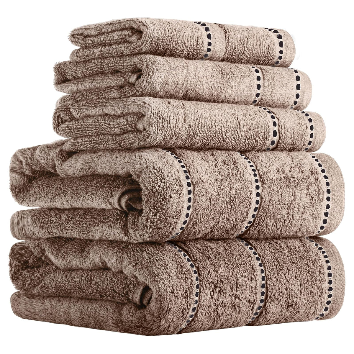 Lavish Home 67-0024-T Towel Set Zero Twist, Quick Dry Cotton, Taupe, 6 Piece